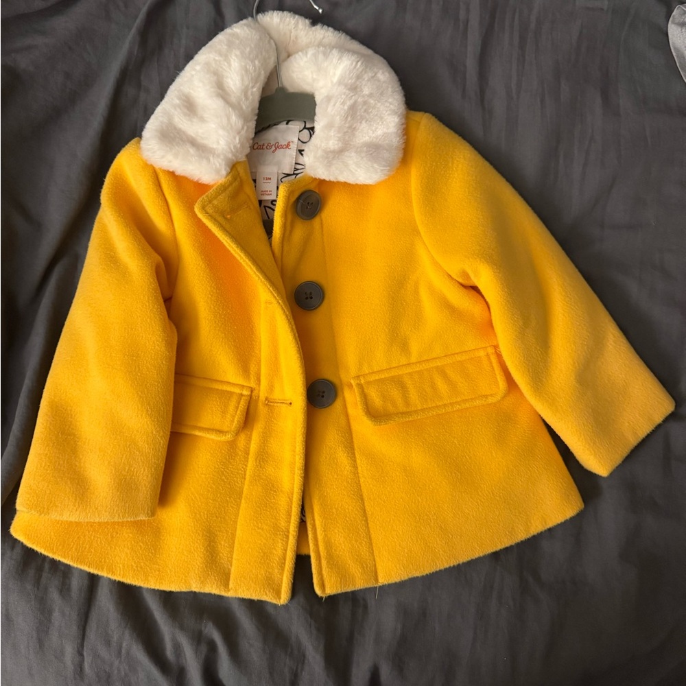 Cat & Jack Yellow Pea Coat with White Collar